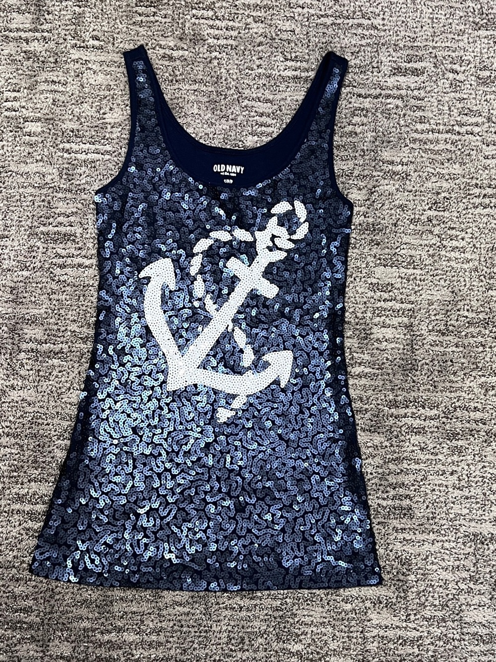 Old Navy Navy Sequin Tank Top with White Anchor